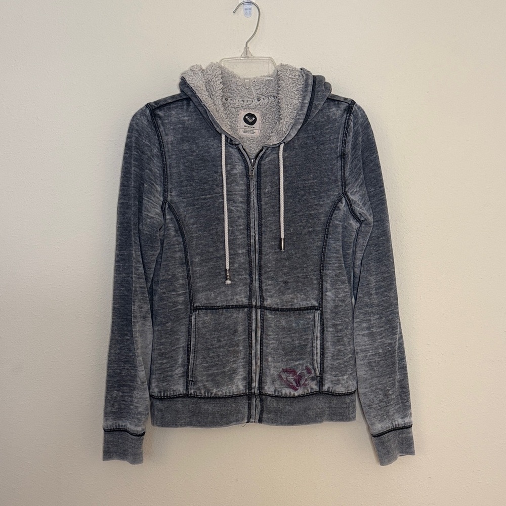 Roxy Gray Faded Zip-Up Hoodie with Sherpa Lining Women SizeM